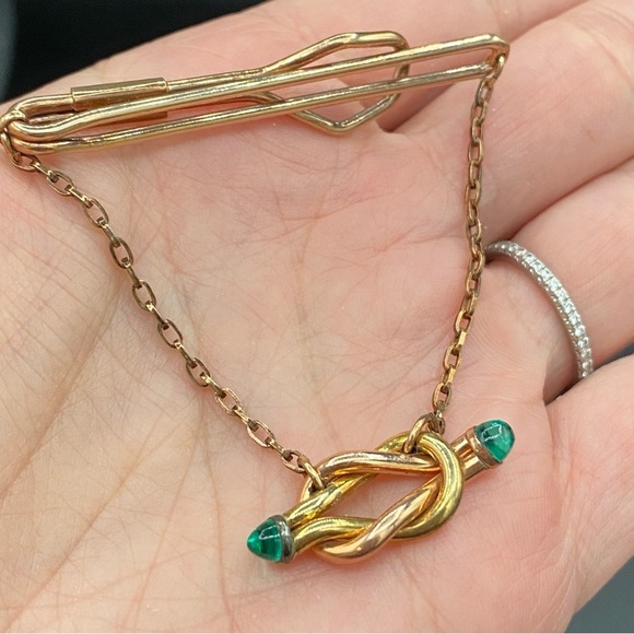 Vintage Mid Century Wedding Two Tone Love Knot Tie Bar Chain - Picture 15 of 15